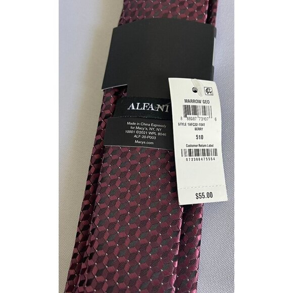 AlfaTech by Alfani Mens Wine/Black Geometric Neck Tie NEW - Picture 9 of 13